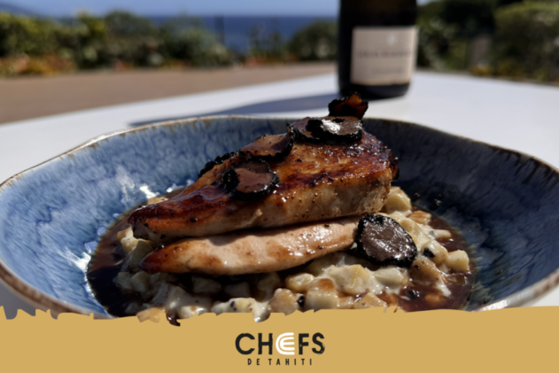 Suprême de pintade jaune et son risotto de taro à la truffe